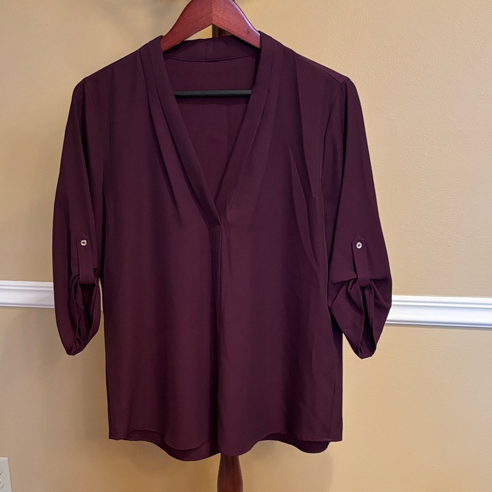 Calvin Klein Rich Burgundy V-Neck Blouse